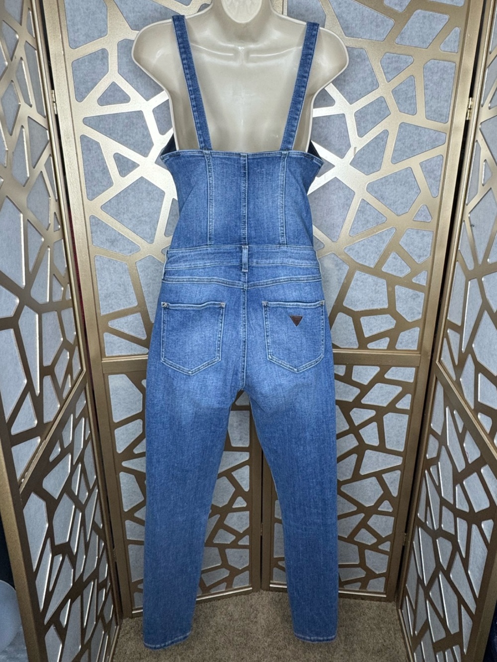 GUESS Los Angeles Denim Button-Front Jumpsuit Blue Stretch Jean One Piece - Picture 3 of 9